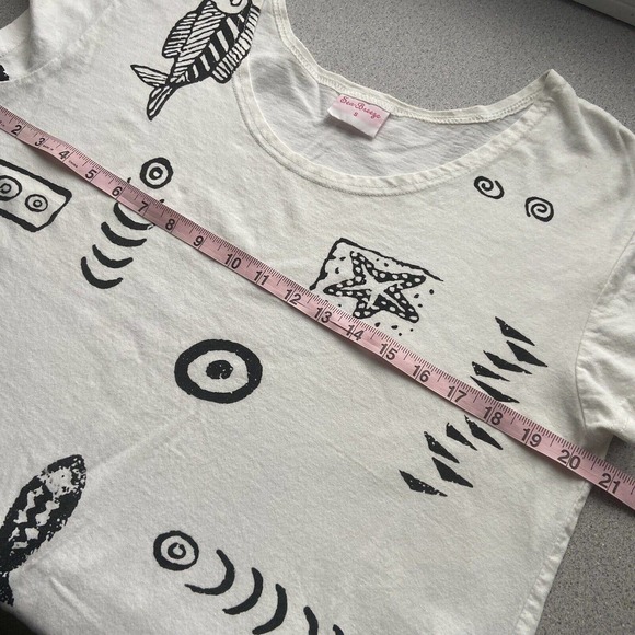 Sea Breeze Size Small Graphic T-Shirt Coverup White with Black Sea Themed Print - Picture 9 of 9